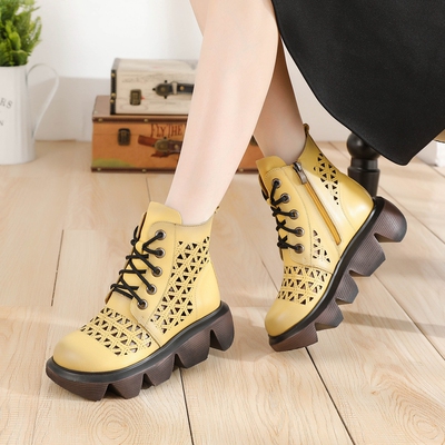 黄色马丁凉靴真皮女鞋