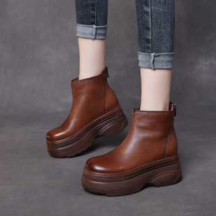 靴 松糕底短筒真皮小短靴软底时装 98增高短靴显瘦靴2025秋冬季 新款