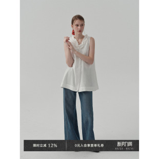 双层花瓣领前后两穿无袖 春夏长绒棉实感亚麻混纺 衬衣 Chic Veega