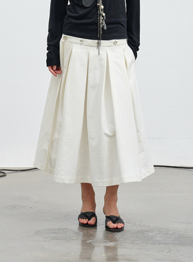 Veega Chic肌理棉分节装饰扣工字褶a型半裙