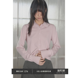 毛开衫 翻领配色绣花设计感堆褶两穿长袖 Chic绵羊毛混纺修身 Veega