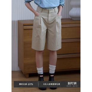 Chic100棉显瘦横切口袋压褶卡其高腰中裤 Veega 4折