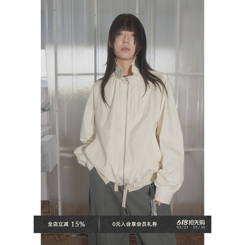 Veega Chic 花苞领荷叶边纸感率性宽松版廓形夹克外套