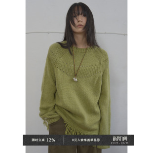 Veega Chic秋冬羊毛复古镂空纹理圆领艺术感流苏下摆宽松圆领毛衣