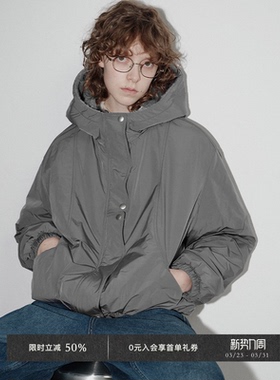 【5折】Veega Chic 连帽拼毛门襟双活页弧形解构分割夹克