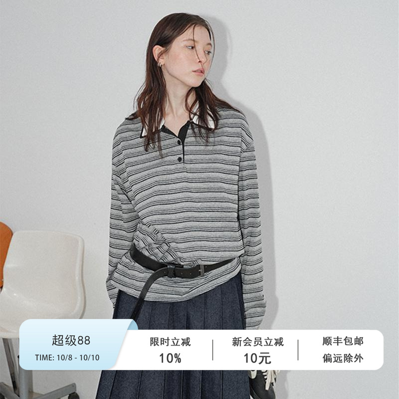 女复古温柔校园风长袖条纹撞色