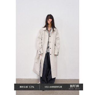 风衣 设计感纽结领带翻领抽碎褶廓形长款 Veega Chic