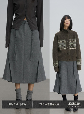 Veega Chic 秋冬山羊绒羊毛精纺手工编织绳压褶轻鱼尾毛呢半身裙