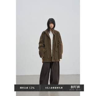 口一手长口袋立领外套 秋冬麂皮绒感皮抽绳收腰廓形袖 Veega Chic