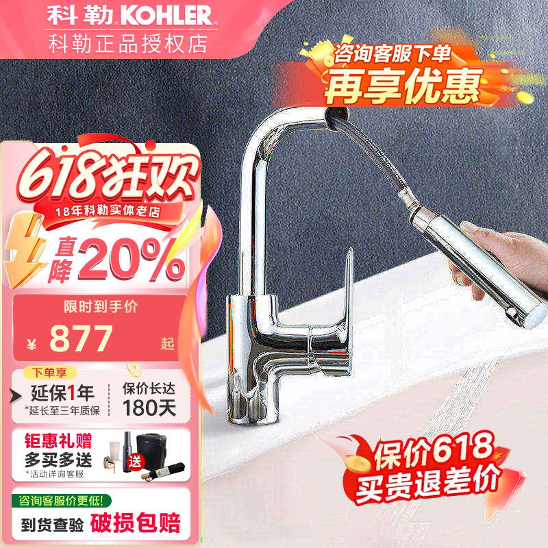 科勒厨房龙头利奥外抽拉式家用厨盆龙头厨房水槽冷热水龙头99175T