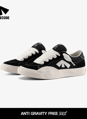 FOECODE 经典黑色街头滑板鞋复古耐磨翻毛皮面包鞋男女低帮帆布鞋