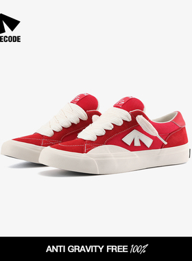 FOECODE 经典红色街头滑板鞋复古耐磨翻毛皮面包鞋男女低帮帆布鞋