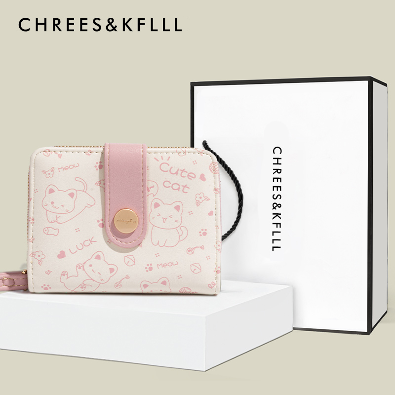 CHREES&KFLLL日系可爱卡通一体零钱包新款韩版折叠搭扣短款卡包女
