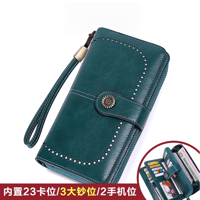 2026新款防盗刷手拿钱包油蜡皮长款手拎包时尚卡包多功能女士钱包