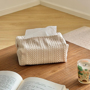北欧ins奶油风抽纸盒高级感麦穗纹理双层布艺纸巾盒收纳包车载
