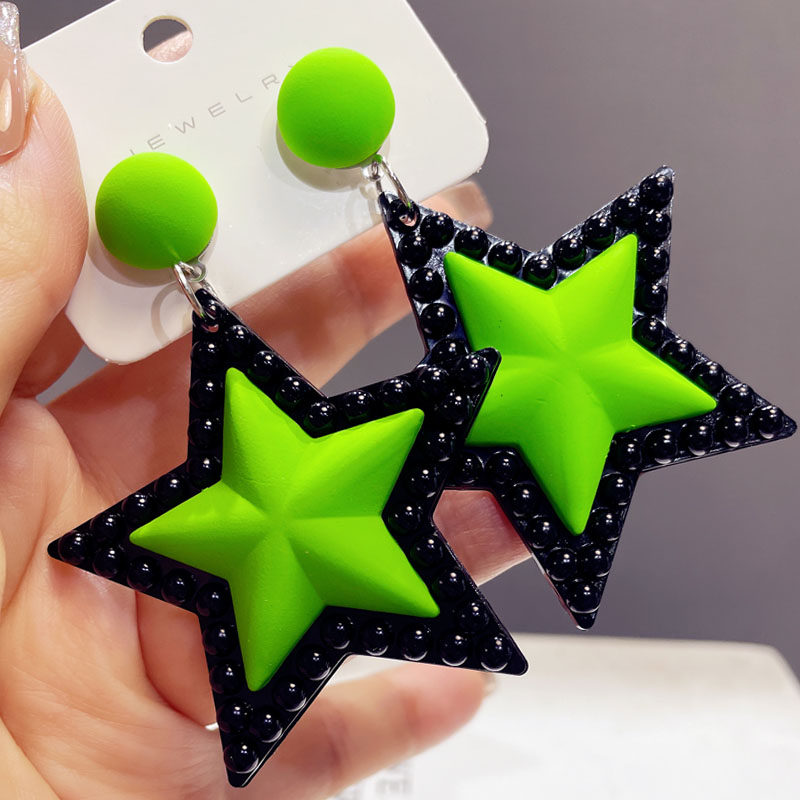 韩版甜美学院少女风耳饰糖果色五角星时尚夸张气质多巴胺女孩耳环