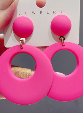 2025新款潮夸张大气黄色耳环女高级感小众圆形气质糖果色耳钉显瘦