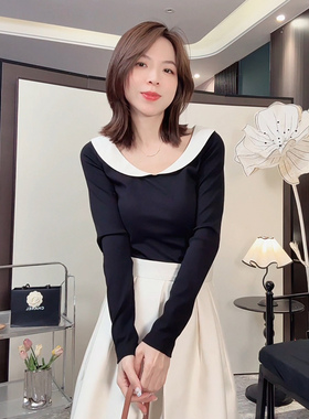 【海岛花园】圆领长袖娃娃领通勤上衣修身T恤常规款小个子250803