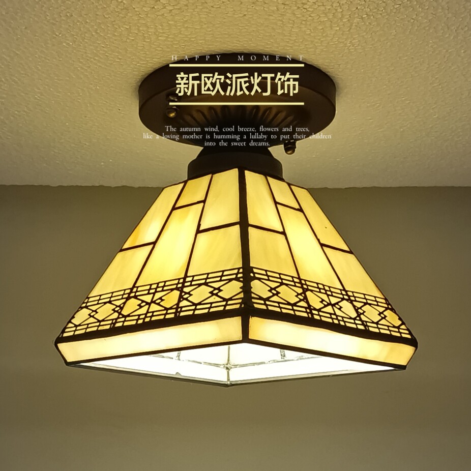 欧美蒂凡尼玻璃巴洛克拜占庭过道门厅复古蜻蜓跨境电商四方吸顶灯