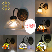 简欧地中海铁艺凹凸紋玻璃古铜民宿卫生间跨境墙壁镜灯110 230v用