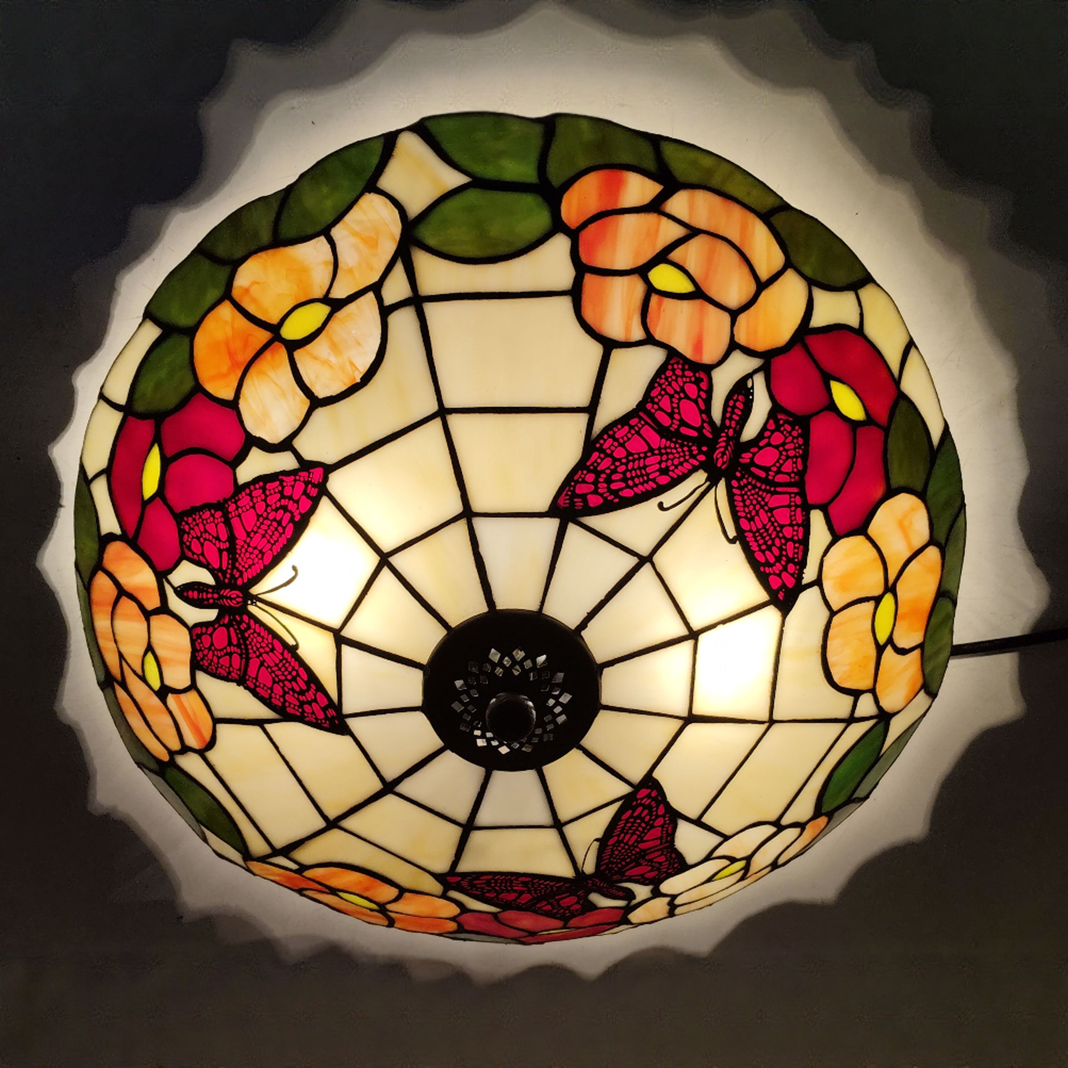 欧美规蒂凡尼玻璃田园粉玫瑰温馨卧室书房天花灯饰入户花园吸顶灯