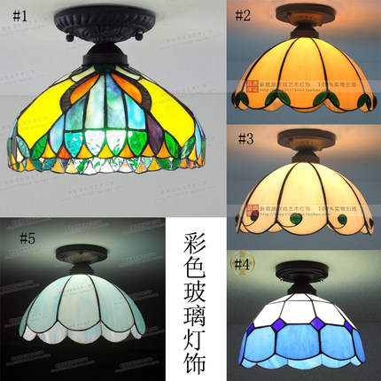欧式简约彩色玻璃卧室客厅餐厅厨房阳台走廊圆形方块新奇特吸顶灯