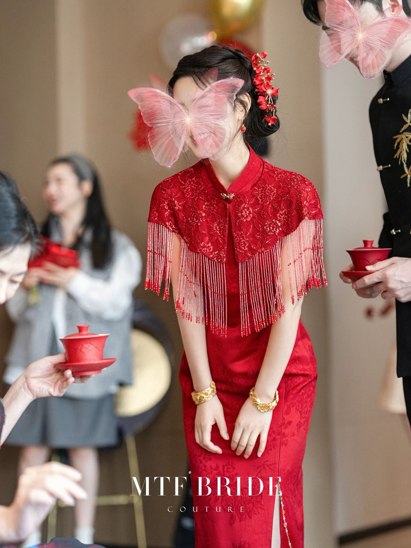 出租满庭芳【熹礼】新中式订婚礼服新娘旗袍敬酒服结婚回门服披肩