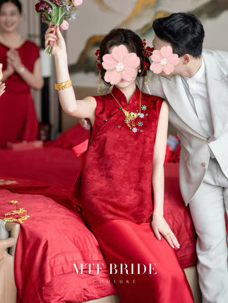 出租满庭芳【花楹】新中式旗袍套装女新娘红色结婚敬酒服订婚礼服