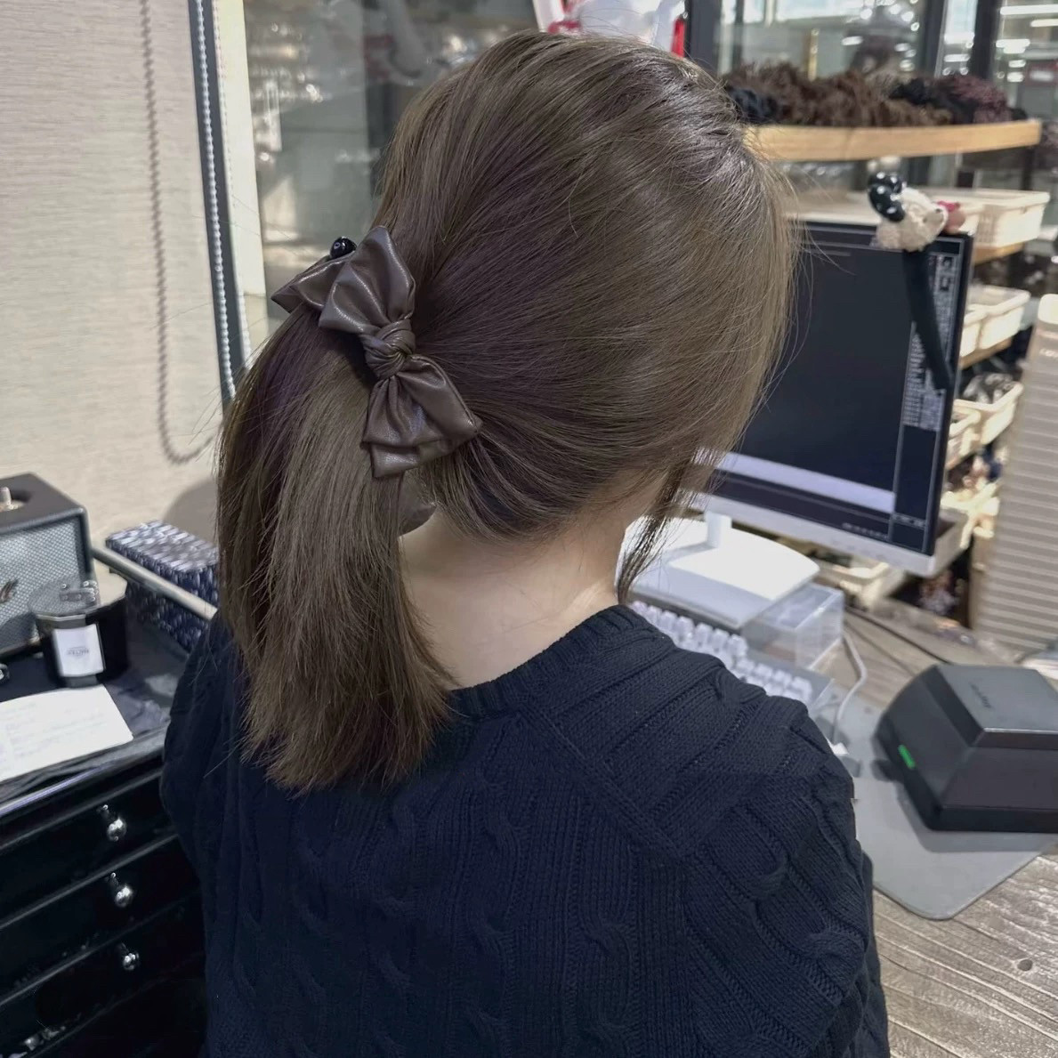 韩系复古皮质蝴蝶结香蕉夹高级感发夹女竖夹后脑勺马尾发夹横夹