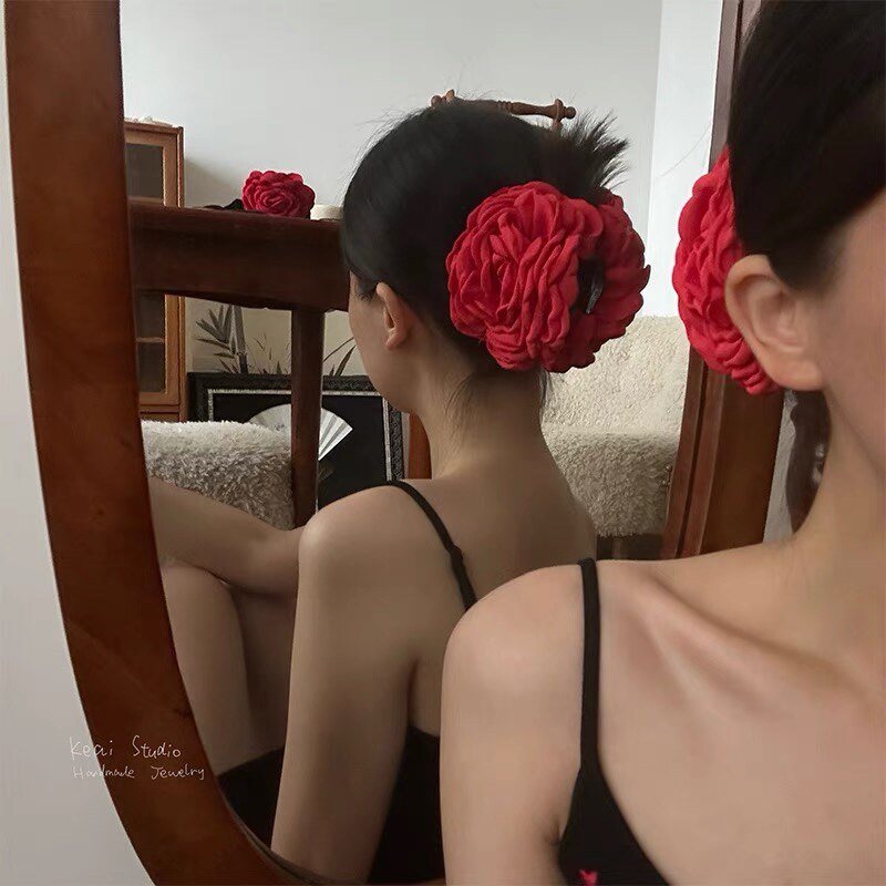 立体玫瑰花盘发发抓后脑勺鲨鱼夹