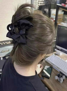 韩系高级感黑色蝴蝶结中号抓夹发量少后脑勺鲨鱼夹女半扎发盘发夹