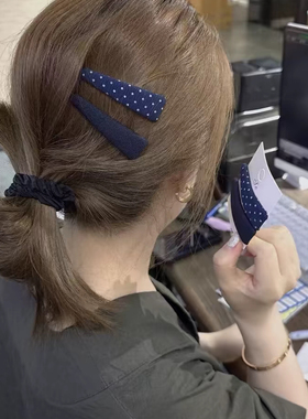 东大门高级感复古蓝色波点发夹掰掰夹洋气少女刘海夹后脑勺碎发夹