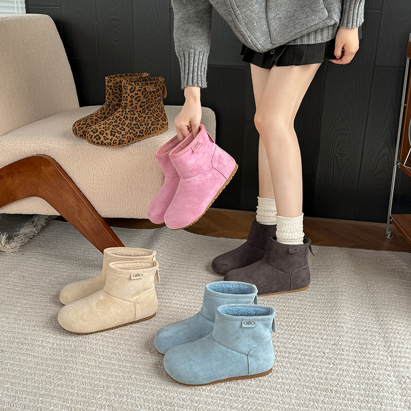 20255韩版Colorful●绒面柔软勃肯鞋女冬季新款丑萌大圆头雪地靴