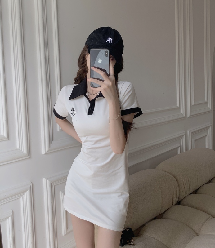 Real price! Polo collar sexy girl slim dress