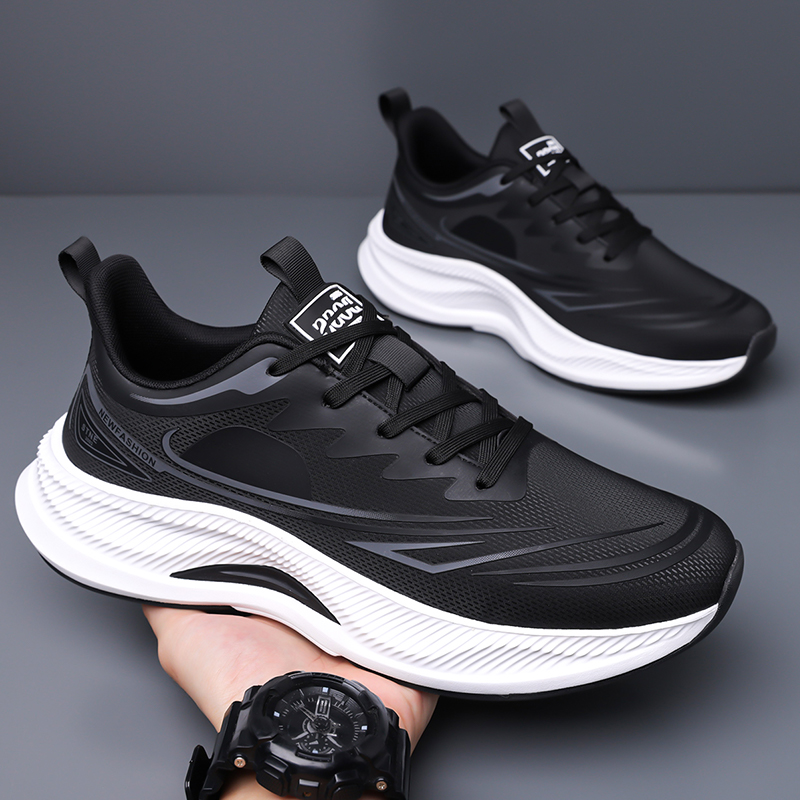 棱石男鞋2025冬季新款男士运动鞋轻便加绒皮面软底休闲减震跑步鞋