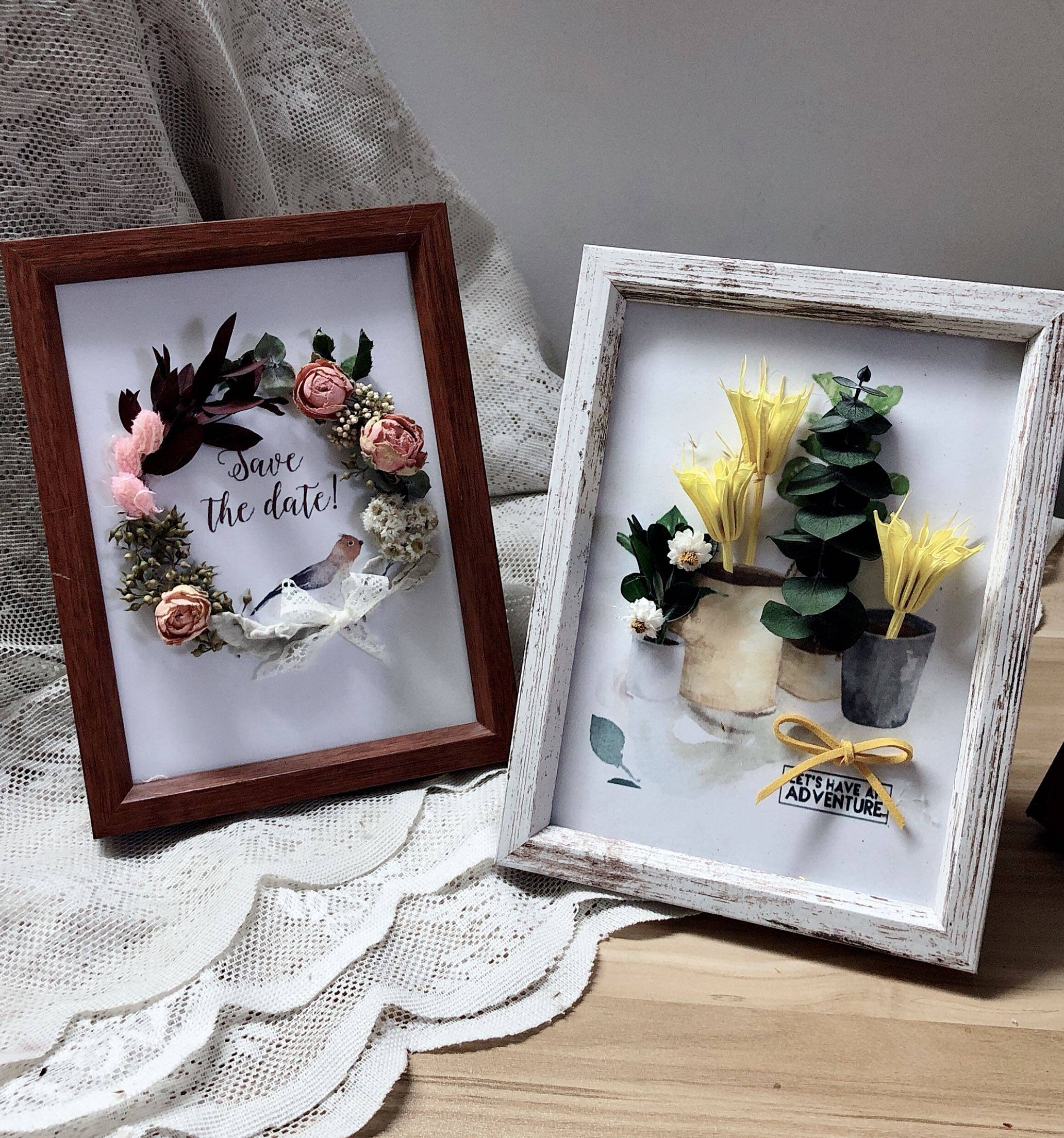 森系天然干花永生花装饰画摆件立体3d创意相框花艺diy素材料包