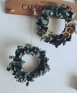 森系圣诞花环柠檬蝴蝶结永生尤加利密叶墙面装饰品家居挂饰礼品