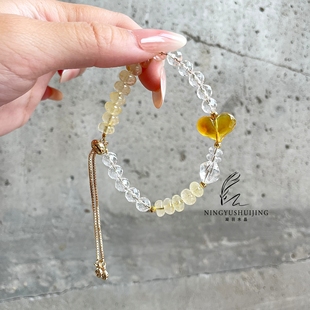 蜜蜡屁桃切面白水晶桂花托帕石抽拉手链手串