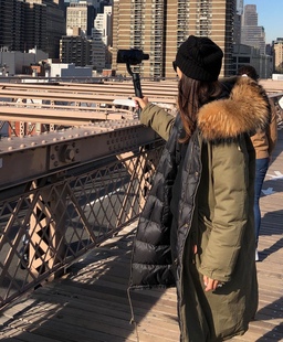 BLANCL军绿皮草长款羽绒服加厚两面穿鹅绒服重磅貉子毛领派克服