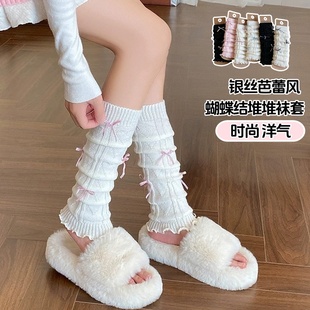 白色蝴蝶结袜套堆堆袜套女2025新款 洋气腿袜洛丽塔少女jk小腿套