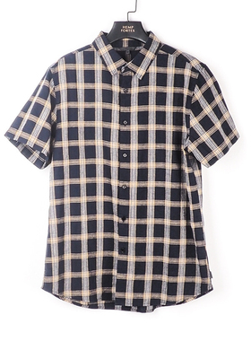 汉麻时代男梭织短袖格子衬衫棉麻时尚休闲高档天然汉麻料吸汗防晒