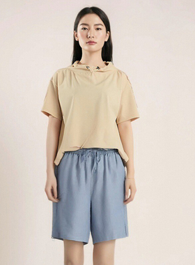汉麻时代女士麻棉休闲短裤松紧腰汉麻吸汗抑菌防晒环保亲肤有机棉