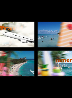 视频素材转场过渡旅行度假海边飞机动画叠加透明MG209