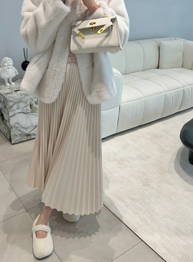 momo大姐姐2025新款绒面a字百褶裙小个子半身裙女高腰显瘦中长裙