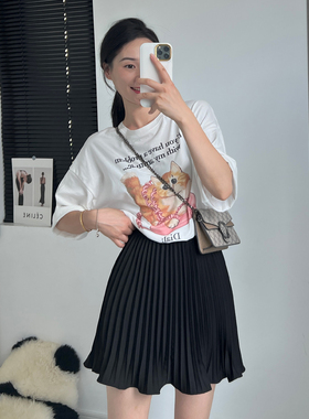 夏季新款简约气质白色短裙百褶裙女高腰显瘦半身裙小众设计感裙子