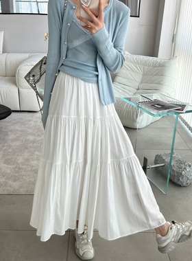 momo大姐姐秋季温柔风白色半身裙女长款裙子2025新款小个子蛋糕裙