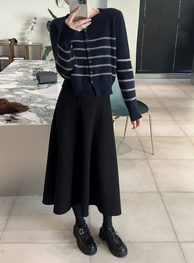 【特价】毛呢半身裙女小个子厚款a字裙秋冬新款设计感黑色裙子