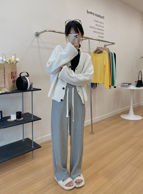 momo大姐姐春季新款宽松垂感休闲裤女显瘦直筒灰色卫裤宽松阔腿裤