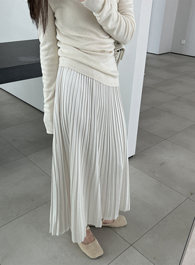 2026春秋新款小个子半身裙女百褶裙长款气质白色裙子设计感a字裙