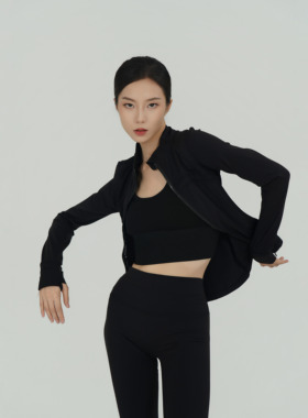涂一TF0911现代舞蹈练功服女修身显瘦形体瑜伽套指拉链款日常可穿